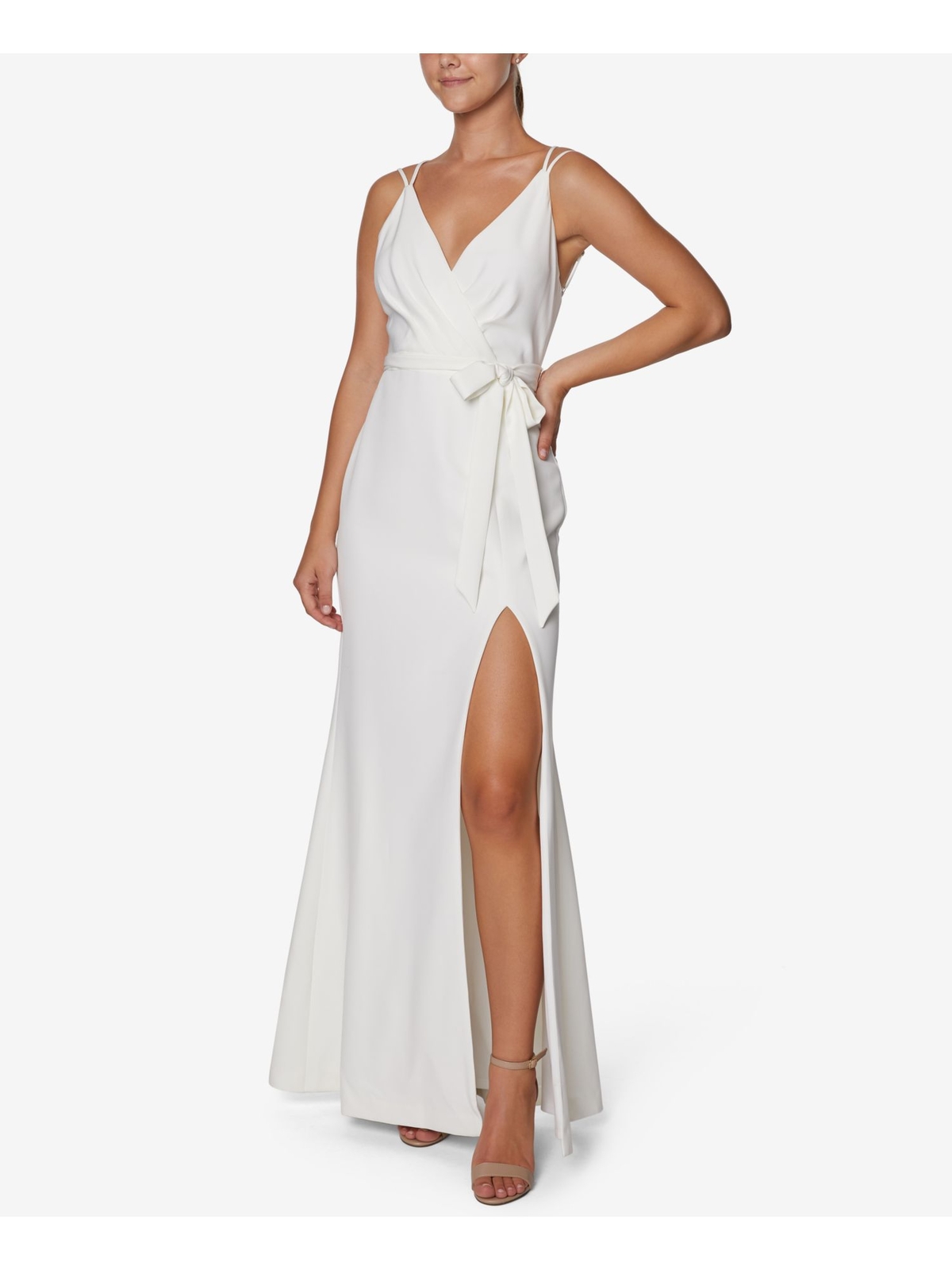 LAUNDRY Womens Ivory Self-tie Belt Thigh High Slit Formal Dress 4