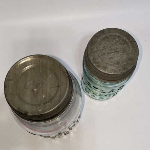 2 xVintage Blue & Clear ATLAS STRONG SHOULDER Mason Canning Jars Zink Lids - Picture 2 of 4