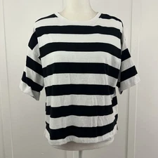 LOFT womens black and white strip t-shirt size L