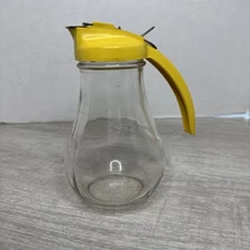 Vintage Dripout Server Syrup Honey Glass & Metal Dispenser Yellow