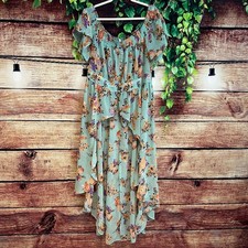 Boutique Maxi Dress Sz 1X Floral High Low Sheer Floral Boho Ruffle Short Sleeve