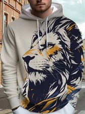 Lion Head 3D Graphic Hoodie   Bold Artistic Printed Pullover Unisex Fashion