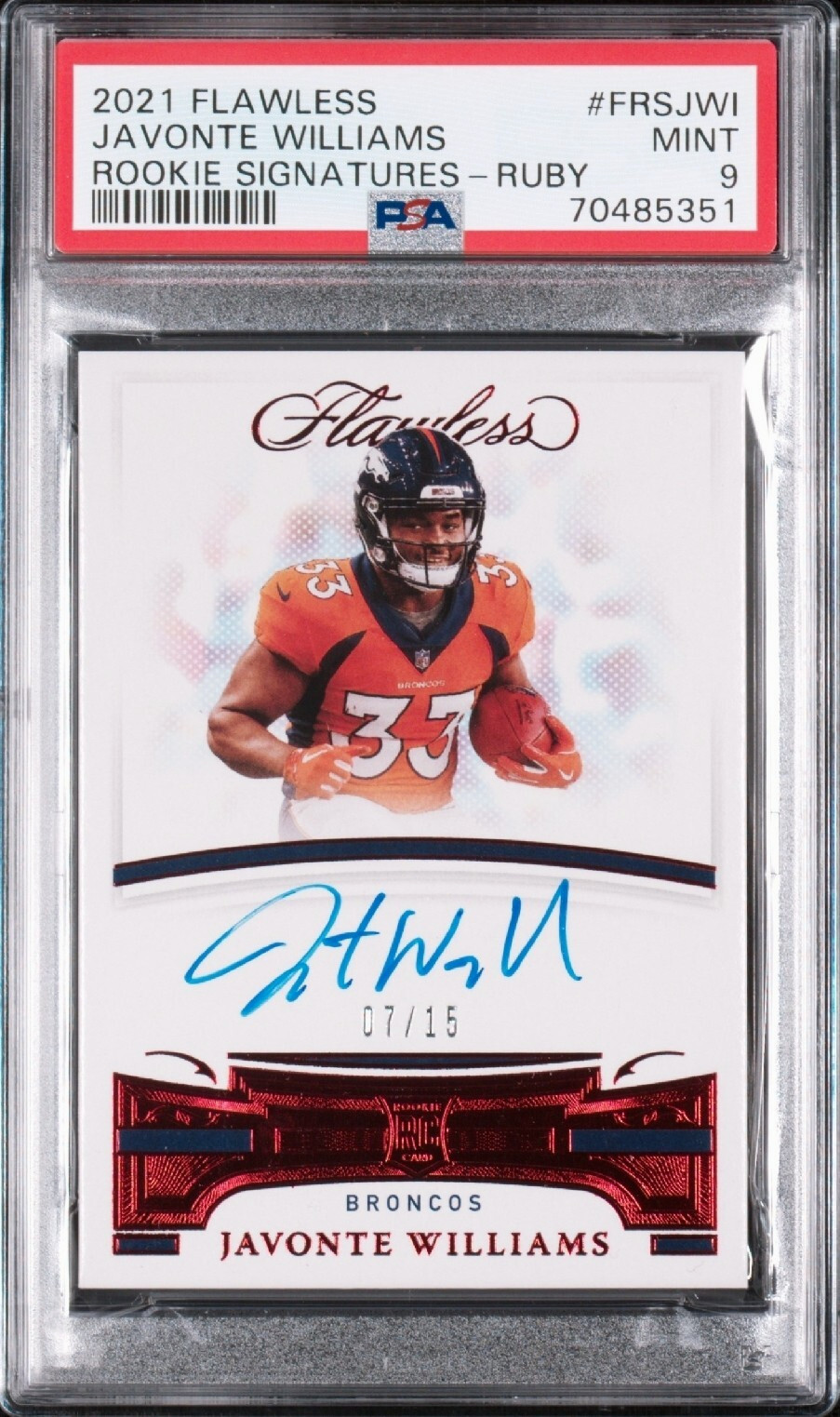Javonte Williams Panini Flawless Rookie Signatures #FRSJWI Ruby