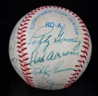 Hank Aaron, Lefty Gomez, Bob Feller Multi Signed Rawlings Baseball AUTO JSA LOA