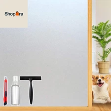 Frosted Static‑Cling Bathroom Privacy Film 17.5″×78.7″ Reusable, Heat Block