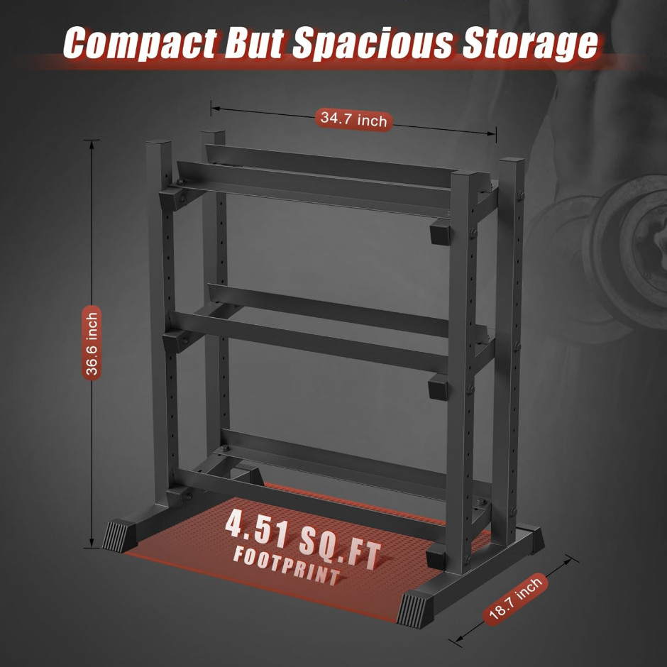 Heavy-Duty 3-Tier Adjustable Dumbbell Rack for Home Gym Storage - Fast shipping