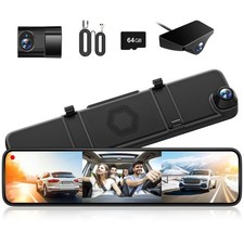 WOLFBOX G890 12in 3 Channel Mirror Dash Cam 4K Front Rear GPS Black