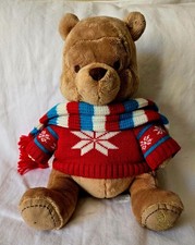 Disney Store WINTER WINNIE The POOH BEAR 12" Plush 2008 with Scarf  Sweater