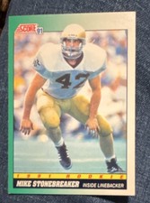 Score 1991 Mike Stonebreaker Notre Dame Fighting Irish #319 Rookie Card. rookie card picture
