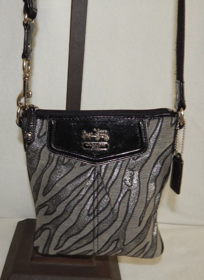 Coach Handbag Purse Bag 44373 Zebra Stripes Swingpack Black Leather Crossbody - Image 2 of 4