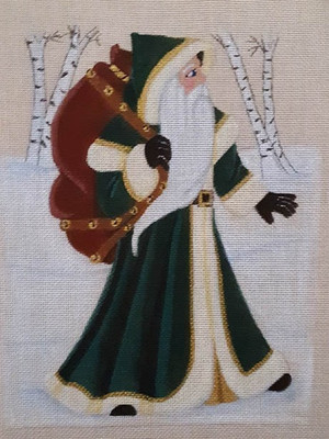 HAND PAINTED NEEDLEPOINT CANVAS CHRISTMAS BIRCHWOOD SANTA #2 -2026- 18CT -JRM