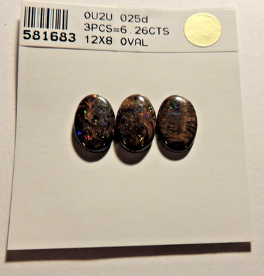 Boulder Opal Cabochons 12x8mm with 2.5 to 3mm dome set of 3 6.26cts  (t-1)