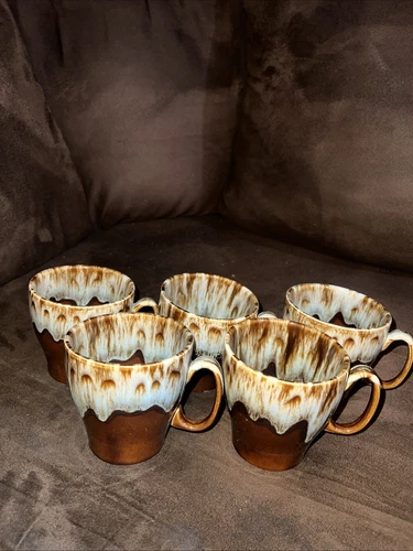 Brown Drip Glaze Vintage Coffee/Tea Mug USA Pottery Set of 5