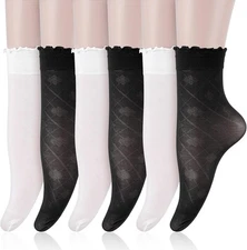 DIVINA VITAE 6 Pairs Sheer Socks Women Ankle Summer Ultra Thin Ruffle... 
