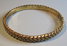 Antique Victorian (c1880) Gilt Metal Bangle Bracelet in its Ornate Wooden Box