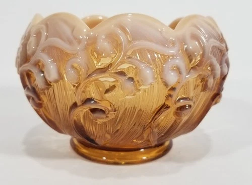 Fenton glass lily of the valley vase bowl caramel cameo opalescent Glass vintage