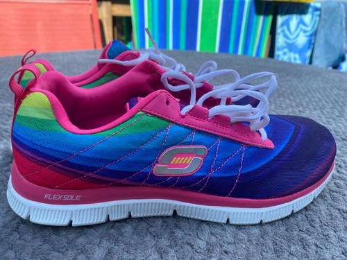 Skechers womens flex Sole sneaker Memory Foam insole size 7.5 Rainbow Color - Picture 6 of 6