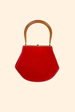 1950s Vintage Morris Moskowitz Red Fabric Evening Bag Lucite Handle