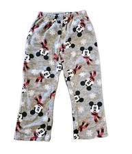 Disney PJ Pants Youth Size 6 Unisex Gray Mickey Mouse Snow Flakes Fleece