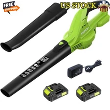 Cordless Leaf Blower 130MPH 180CFM 20V 2 Battery Charger Tubes Kit Green New