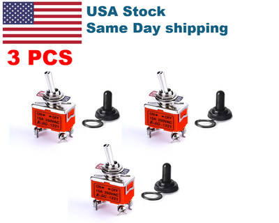 3 Pcs Toggle SWITCH ON/OFF Heavy Duty 20A 125V SPDT 4 Terminal  Waterproof BOOT
