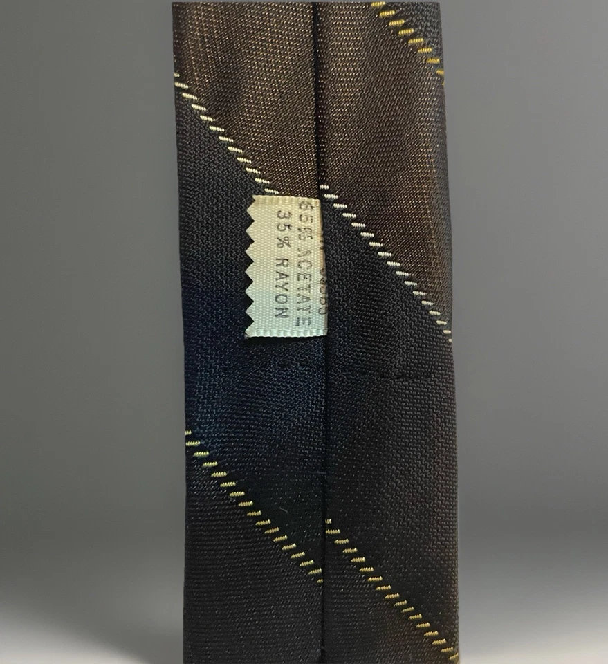 Vintage 1950s Pinup Novelty Tie Black Gold Stripe Acetate Necktie - Image 2 of 4