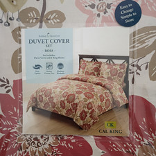 NEW Home Classic California King Duvet cover set 2 shams Rosa floral 100 cotton