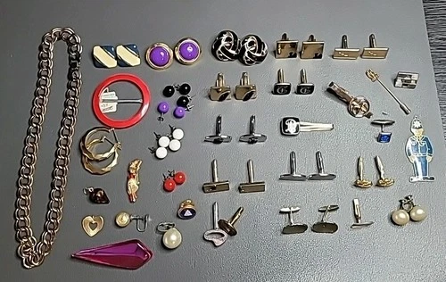 Vintage Costume Jewelry, Cufflinks, Pins, Earrings USED Good Condition