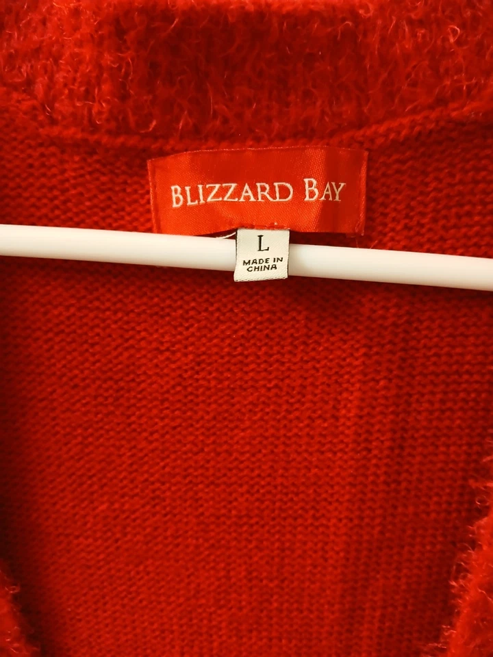 Cárdigan suéter de Navidad feo para mujer Blizzard Bay talla L lentejuelas y flamenco Foto 3 de 4