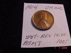 1914P Lincoln Cent  Choice UNC. Brown spot on rim reverse 10:00