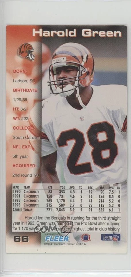 1994 Fleer GameDay Harold Green #66 - Image 2 of 2