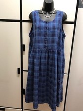 nest Robe Japan Scoop Neck Dress Cotton Linen Indigo Blue Combo Plaids Checks
