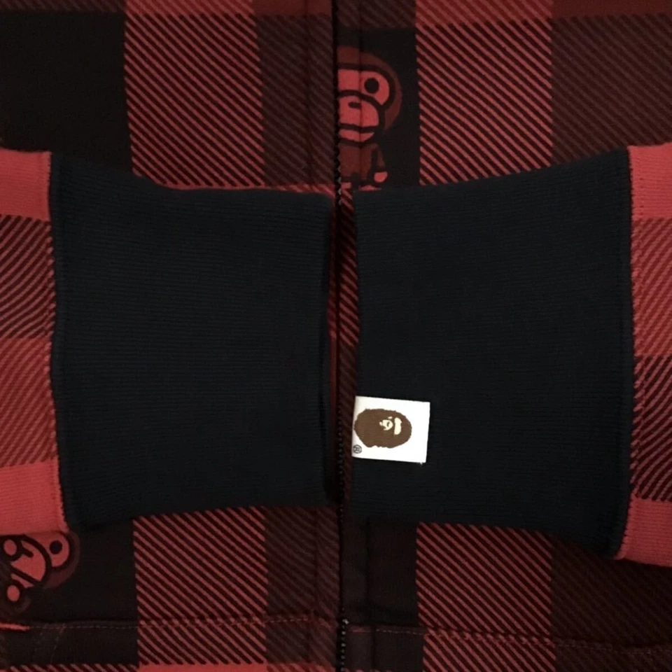 BAPE Check Milo full zip hoodie nigo Red A Bathing Ape Size S - Image 4 of 4