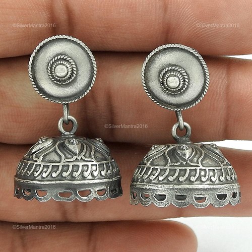 Drop/Dangle Jhumka Earrings 925 Solid Sterling Silver Handmade Jewelry Z43