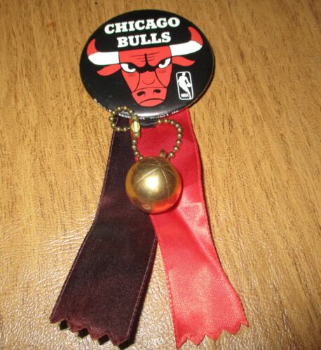 Vintage Chicago Bulls Pin Button 1969 Old NBA Logo Badge W/RIBBON & BALL
