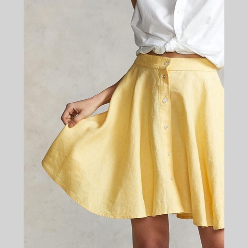 Polo Ralph Lauren Primrose Yellow 100% Linen Button Down Skirt UK 8 With Pockets - Picture 4 of 12