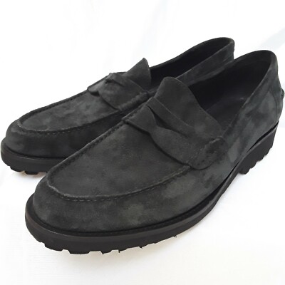 New A. TESTONI $700 Blue Distressed Suede Lug Sole Penny Loafers Italy Size 8.5 