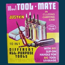 Vintage 10 In 1 all purpose Tool mate screwdriver set in case by JUSTEN