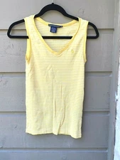 Ralph Lauren Sport Yellow White Striped V-Neck Tank Top Knit Shirt Small