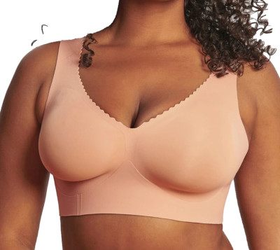 Evelyn & Bobbie~Lace Trimmed V-Neck Seamless Bra Cami~3XL~Sand~A704715