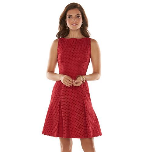 chaps red dress Chaps Women's Sleeveless Boatneck Pleated Red Dress S, M, L, XL NWT