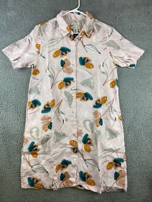 Rachel Zoe Women's 100% Linen Button Up Shirt Dress Floral Print Pockets Size M