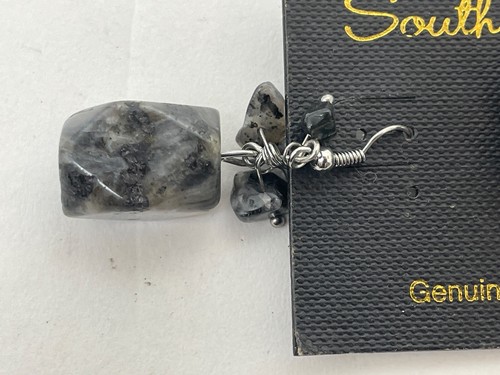 Vintage Costume Jewelry SOUTH SUN Grey Marbelized Stone Drop Earrings - Picture 3 of 3