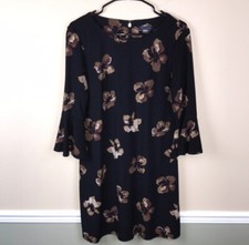 Tommy Hilfiger Women’s Black Floral Print Ruffle Bell Sleeve Dress Sz 10