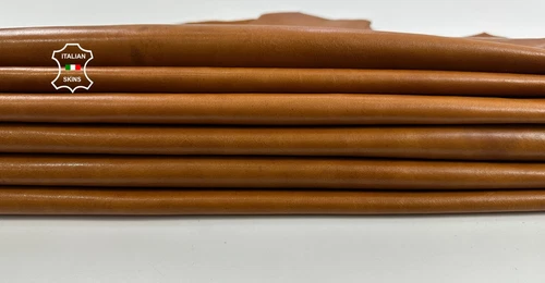 COGNAC BROWN vintage look Economic Lamb leather 2 skins total 15sqf 0.7mm #C3689