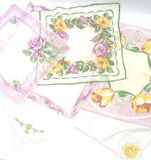 Vintage Handkerchief Hankie Lot 6 Floral Roses Embroidered Crochet Purple Yellow