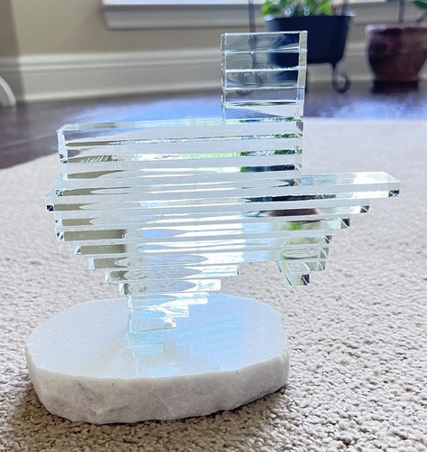 Stacked Glass Art Shape Of Texas Statue Sculpture Figure Stone Base Quartz 6x5x3 - Picture 13 of 19