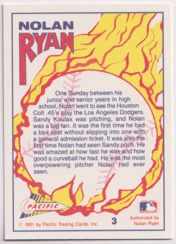 1991 Pacific Nolan Ryan #3 Nolan Ryan New York Mets HOF - Picture 2 of 2