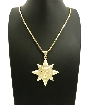 Polished 7 Star Pendant 24'' Box, Cuban, Rope Chain Hip Hop Necklace XSP663G