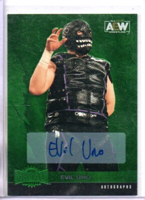 2022 EVIL UNO SKYBOX AEW METAL UNIVERSE AUTO GREEN PARALLEL #d 08/10 DARK ORDER